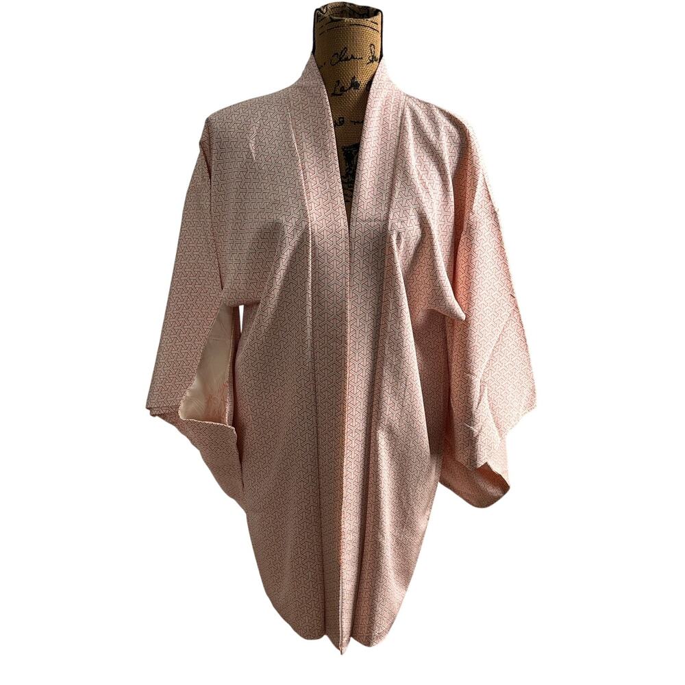 Vintage Japanese Haori Short Jacket Orange Cream Asanoha Pattern Women's OS